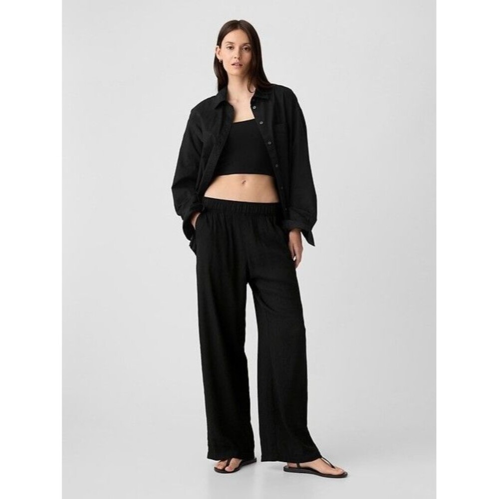New Gap Pants Size‎ XXL Pull On Crinkle Wide Leg Black Lightweight Travel Cruise